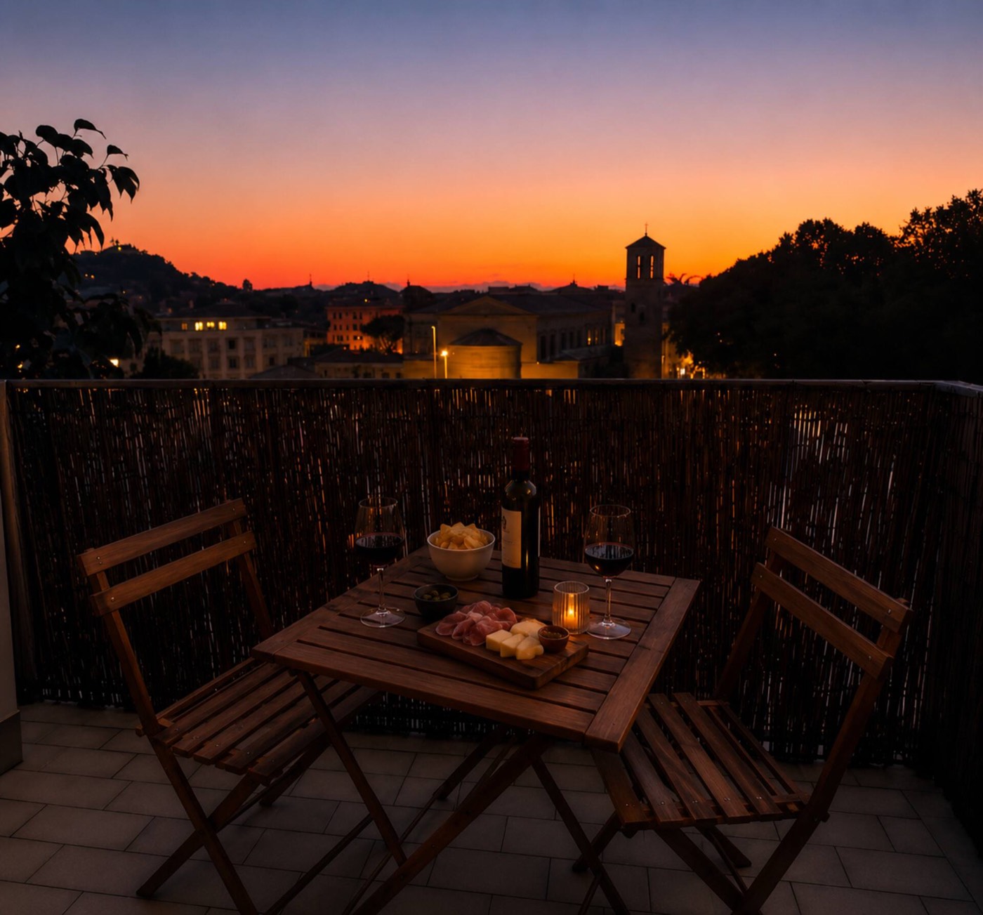 Vista su Roma al tramonto dal balcone privato